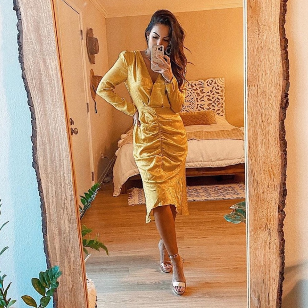 WAYF Ronnie yellow gold snake print dress
